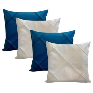 Imagem de Almofadas Cheias em Suede Drapeada 45x45cm Decorativas Sala Quarto Sofá(2 BEGE + 2 MARINHO)