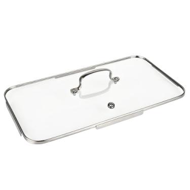 Imagem de Vayepro Tampa de vidro para chapa para churrasqueira/chapa reversível retangular de ferro fundido de 24 x 41 cm, acessórios de tampa de panela transparente, revestimento de vidro, mantém aquecido e