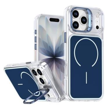 Imagem de LYJSMGZ Capa magnética para iPhone 17 Pro Max/Air/17 Pro/17, suporte de armação de lente de metal, à prova de choque, duas cores, antiamarelamento, suporta capa de carregamento sem fio, azul, 17