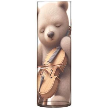 Imagem de Vasos cilíndricos decoração de casa urso fofo violoncelo músico vaso grande de plástico bonito impressão personalizada quarto decoração de casa, 30 cm x 9,9 cm
