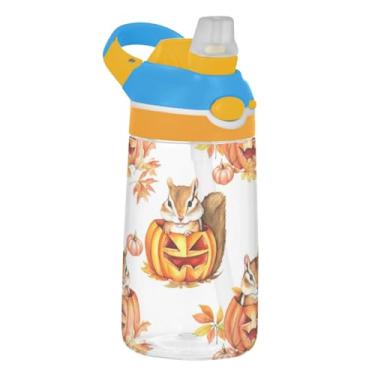 Imagem de Garrafa de água infantil fofa Pumpkins Orange para escola, 473 ml, 473 ml, garrafa de água esportiva Tritan com canudo, copo de viagem infantil à prova de vazamento, reutilizável, alça de transporte