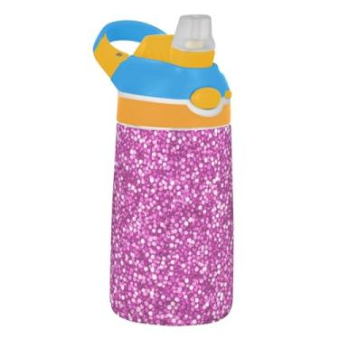 Imagem de Garrafa de água infantil vibrante com glitter rosa brilhante com canudo 473 ml 473 ml Garrafa de água esportiva Tritan reutilizável à prova de vazamento, copo de viagem infantil, portátil, alça de