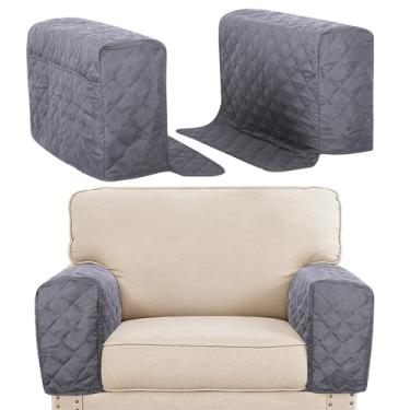 Imagem de HJJWNDDNG Pacote com 2 capas de apoio de braço resistentes à água para cadeira e sofá, capa de braço de sofá com 3 bolsos para telefone e protetor de braço de sofá para gatos de estimação (cinza