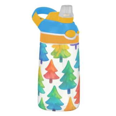 Imagem de Garrafa de água infantil colorida com canudo Tritan 473 ml Garrafa de água de plástico à prova de vazamento reutilizável para crianças, portátil, alça de transporte