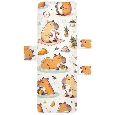 Imagem de Capivaras engraçadas capa de espreguiçadeira toalha de cadeira toalhas de cadeira de praia com bolso superior ajustado espreguiçadeira espreguiçadeira de praia 85 x 76 centímetros