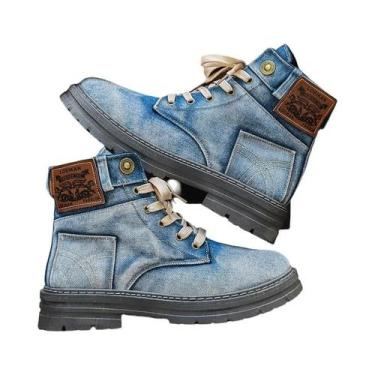 Imagem de Botas jeans masculinas de cano alto, calçados esportivos casuais, bota