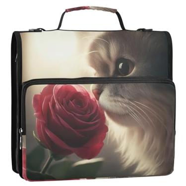 Imagem de Fichários de gato rosa com 3 anéis, 3 anéis, bolsa organizadora de zíper resistente com alça para portfólio escolar, suporte de 500 folhas