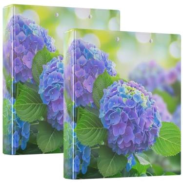 Imagem de Fichário de três anéis de flor de hortênsia 3 cm com 200 folhas, 3 pastas de anel, fichário de apresentação de anel redondo, 31,5 x 27 x 6 cm, pacote com 2