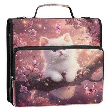 Imagem de Fichários grandes de 3,8 cm (1 1/2 polegada), 3 anéis, fofo, gatinho, pêssego, rosa, com zíper, portfólio e estojo, fichários com alça para escola secundária