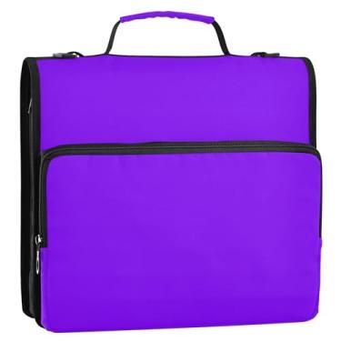 Imagem de Fichários de 3 cm para fichários de 3 anéis, resistente, violeta, roxo, com zíper, bolsa organizadora com alça para escola, negócios, portfólio e estojo, suporte de pasta de anel
