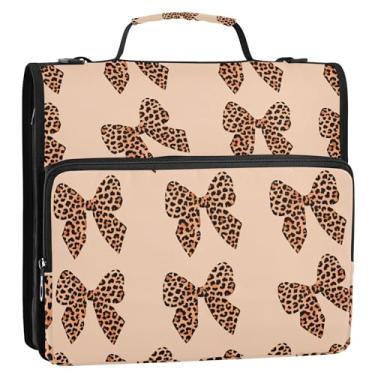 Imagem de Fichário de 3 anéis marrons com estampa de leopardo com 3 anéis D de 3,8 cm, organizador de fichários escolares com alça de ombro, estojo de armazenamento com alça de ombro com alça