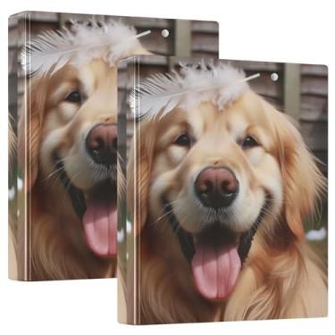 Imagem de Fichários personalizados com 3 anéis de penas de cachorro fofos, 200 folhas, fichário redondo, 31,5 x 27 x 6 cm, pacote com 2