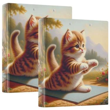 Imagem de Fichários fofos com estampa de gatinho de 3,8 cm, 3 argolas, 200 folhas, fichário de receitas de anel redondo, pacote com 2