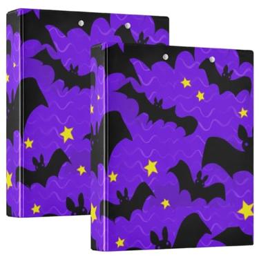 Imagem de Fichários personalizados de Halloween com 3 anéis de morcegos pretos roxos, 3 polegadas, comporta 200 folhas, portfólio, fichário redondo, 31,5 x 27 x 6 cm, 1 pacote