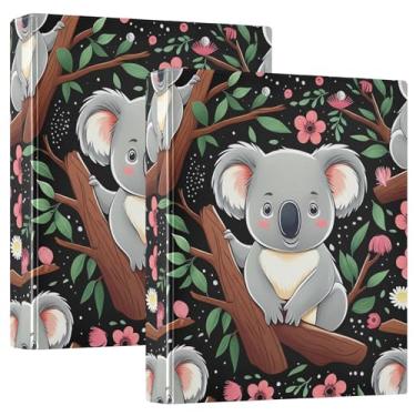 Imagem de Fichários de 3 anéis florais personalizados com ramos de coalas de 3 cm para 200 folhas, pastas de portfólio, fofos, redondos, fichários de receitas, 31,5 x 27 x 6 cm, pacote com 2