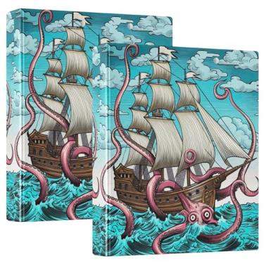 Imagem de Fichários de 3 anéis personalizados Kraken Turquesa de 3 cm comporta 200 folhas, 3 pastas de anel, fichário redondo fofo, 31,5 x 27 x 6 cm, pacote com 2