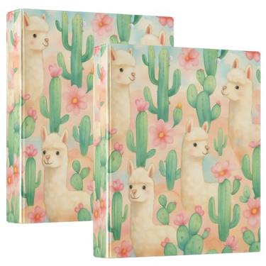 Imagem de Fichários personalizados com flores de cacto, pastel, 3 anéis, 3 anéis, 200 folhas, anel redondo fofo, fichário de apresentação, 31,5 x 27 x 6 cm, pacote com 2