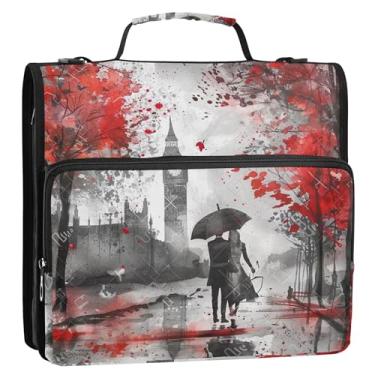 Imagem de London Painting Big Ben 3,8 cm, 3 anéis, fichário com zíper, organizador de fichários escolares, bolsa com alça de ombro para estudantes, vários bolsos, pasta grande para portfólio