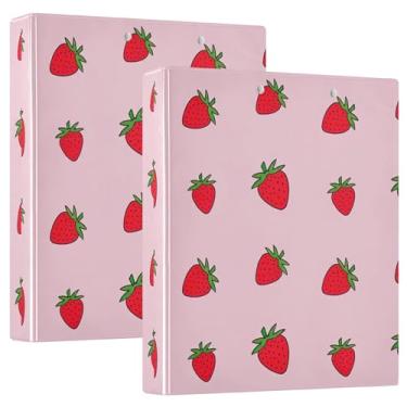 Imagem de Fichários fofos de morangos vermelhos, rosa macio, 3 polegadas, comporta 200 folhas, estampas de animais, pastas, portfólio, anel redondo, fichário resistente, 31,5 x 27 x 6 cm, pacote com 2