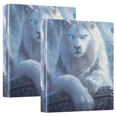 Imagem de Fichário Fantasy com 3 anéis de olhos azuis de tigre branco, 3 polegadas, comporta 200 folhas, 3 pastas de anéis, fichário de receita de anel redondo, 31,5 x 27 x 6 cm, 1 pacote