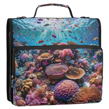Imagem de Fichários de 3,8 cm, 3 anéis, resistente, recifes de corais, vida oceânica, organizador de fichários, bolsa escolar com alça de ombro, durável, vários bolsos, pasta grande para portfólio