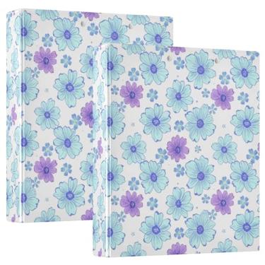 Imagem de Fichários de 3 anéis florais azuis claros e roxos de 3 cm com 200 folhas para prancheta, fichário redondo, 31,5 x 27 x 6 cm, pacote com 2