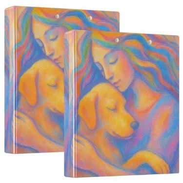 Imagem de Pastas abstratas personalizadas de 3 anéis para abraçar cães fêmeas 3,5 polegadas, 200 folhas, fichário de receitas com anel redondo, 31,5 x 27 x 6 cm, pacote com 2