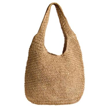 Imagem de Fine Living Bolsa feminina grande de palha – Bolsa tote com zíper, bolsa despojada de ombro feita à mão, bolsa boho espaçosa marrom para viagens, férias e roupas casuais