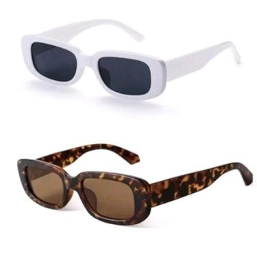 Imagem de Conjunto de óculos de sol (2 pares), unissex, moda de verão, proteção UV, adequado para homens e mulheres (branco Multicolorido)