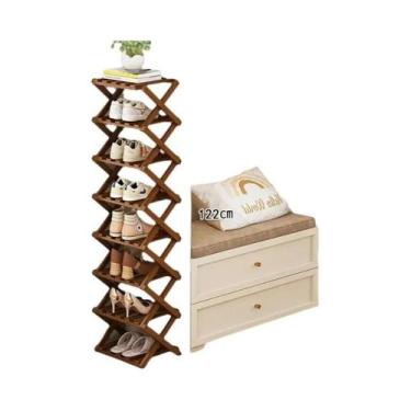 Imagem de Prateleira De Sapatos Telescópica De Bambu Para Porta, Multi Camadas, 