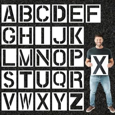 Imagem de Feifeiya Kit de estêncil de letras grandes, 28 peças, 30,5 cm (1/20.3 cm) (128 mil) de espessura, reutilizáveis, modelos de letras do alfabeto com espaços em branco, conjunto para pintura em spray de