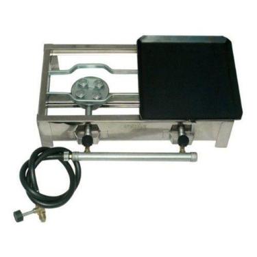 Imagem de Fogão Fogareiro Inox 2 Bocas Alta Pressão C/ Meia Chapa Ranchos Caminh