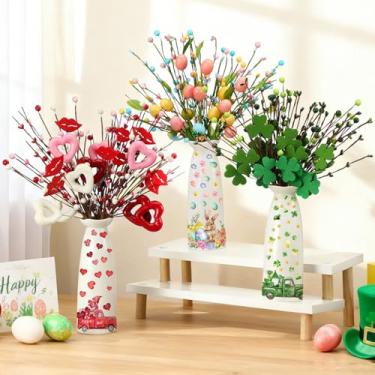 Imagem de Zeyune 13 peças de flores artificiais de Páscoa Dia dos Namorados Dia de São Patrício com adesivos de vaso para decoração de páscoa para decoração de ovos de trevo e sprays de coração de mesa para