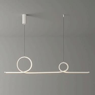 Imagem de Lustre linear ultrafino de 39,4" para sala de jantar, luminária pendente espiral de metal, luminária suspensa LED moderna, iluminação decorativa para ilha de cozinha, 3 modos de cor