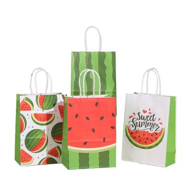 Imagem de Saco de presente Kraft Paper Watermelon Cartoon, pacote com 12, 15x8x21cm