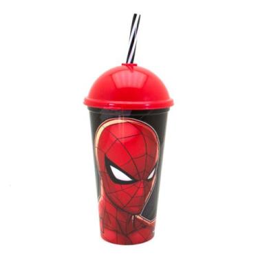 Imagem de Copo de Plástico 500 ml shake com Tampa e Canudo Homem Aranha - Plasút