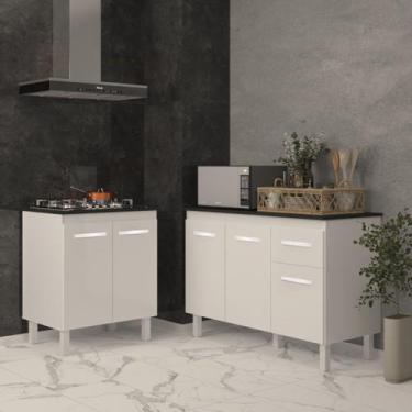 Imagem de Balcão Para Cooktop 5 Bocas Fran Branco e Armário Aline 118 cm Cozinha