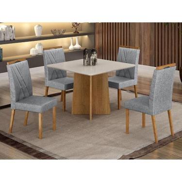 Imagem de Mesa De Jantar Ambiente Jade 90cm Cinamomo Off White Com 4 Cadeiras Lara Linho Prata - Valdemóveis