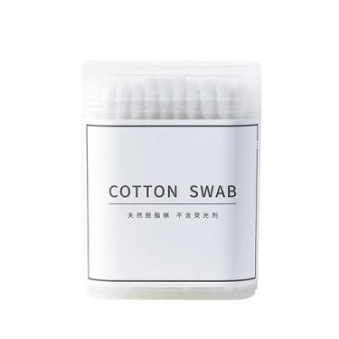 Imagem de 100 peças cotonetes de algodão de cabeça dupla com bastão de papel, varas de limpeza de orelhas flexíveis e práticas para maquiagem e uso diário algodão para aplicação segura (branco)