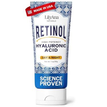 Imagem de LilyAna Naturals Creme facial de retinol antienvelhecimento para mulheres – Creme de rugas e pescoço para firmar, hidratante de retinol para rosto com ácido hialurônico, creme noturno hidratante para