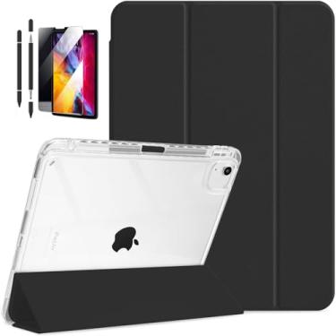 Imagem de Capa Compatível com iPad 9a 8a 7a Geração 10.2" 10.5" Polegadas Capa Para,Fino Translúcido Traseira Trifold Folio Suporte Protetora Tablet, Suporte S Pen Carregamento (Preto)