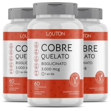 Imagem de KIT 3X Cobre Quelato Bisglicinato 3000mcg 60 comprimidos - Lauton