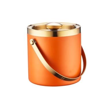 Imagem de Balde de gelo de aço inoxidável de camada dupla engrossado festa com tampa bar multiuso festa champanhe bebida banheira (laranja)