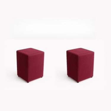 Imagem de Kit Puff Decorativo com Banqueta 2 Unidades Quadrado Estofado em – Assento Extra Elegante para Sala, Quarto e Home Office(Vermelho)