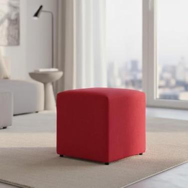 Imagem de Puff Quadrado Decorativo em Veludo Estofado – Estrutura Reforçada em Madeira, Assento Sofisticado para Sala, Quarto e Recepção(1 VERMELHO)