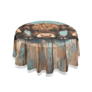 Imagem de Qilmy Toalha de mesa redonda de palmeira de treliça verde, 152 cm, resistente à água, à prova de derramamento, capa de mesa grande para jantar de reunião de família em ambientes internos e externos