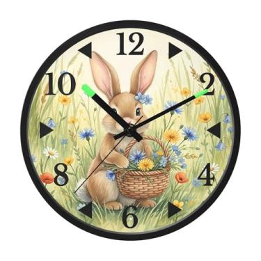 Imagem de STAYTOP Relógio de parede de LED de coelho fofo para quarto com brilho noturno, relógios de parede silenciosos de 30 cm para decoração de sala de estar, controle de som, relógio de parede moderno que