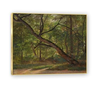 Imagem de NHLDZYH Moldura dourada. Trabalho mestre do romance norueguês, réplica de quadro de J. C. Dahl, paisagem atmosférica, arte de parede com moldura para biblioteca ou sala. (Grande jardim). 60 x 72 cm.