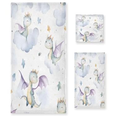 Imagem de xigua Conjunto de toalhas de banheiro em aquarela dragão absorvente macio 3 peças toalha de banho toalha de mão toalhas decorativas para banheiro, academia, hotel, praia, piscina