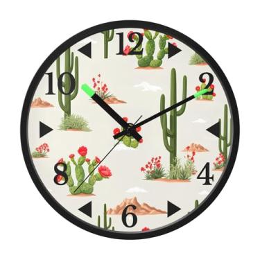 Imagem de STAYTOP Relógio de parede LED de cacto florido para quarto com brilho noturno, relógios de parede silenciosos de 30 cm para decoração de sala de estar, controle de som, relógio de parede moderno que